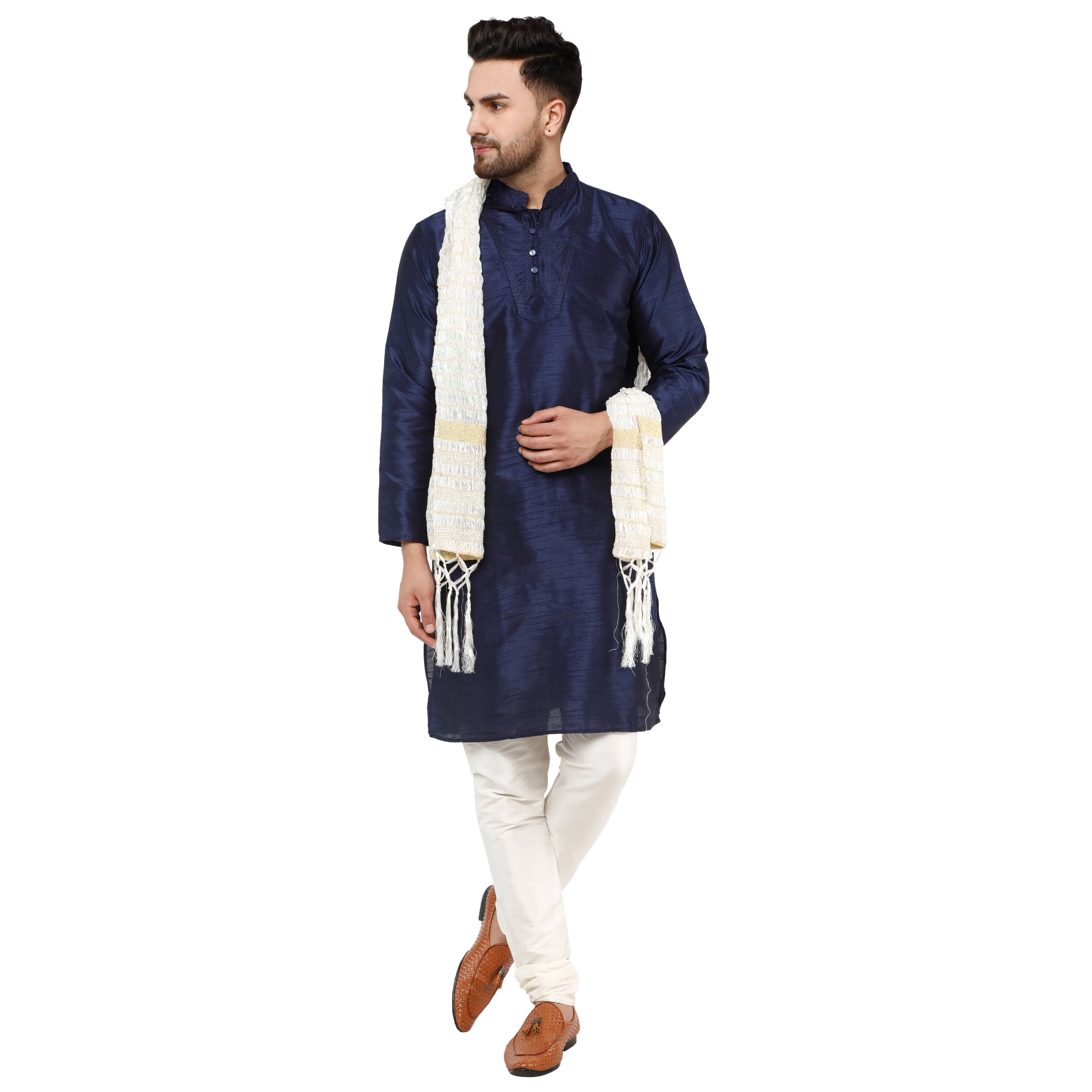 SKAVIJ Blue Silk Blend Kurta Pyjama Set - Kurtas & Kurta Sets | Buy online on ZillyBuy