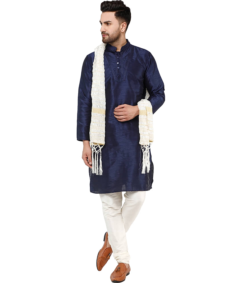 SKAVIJ Blue Silk Blend Kurta Pyjama Set - Kurtas & Kurta Sets | Buy online on ZillyBuy