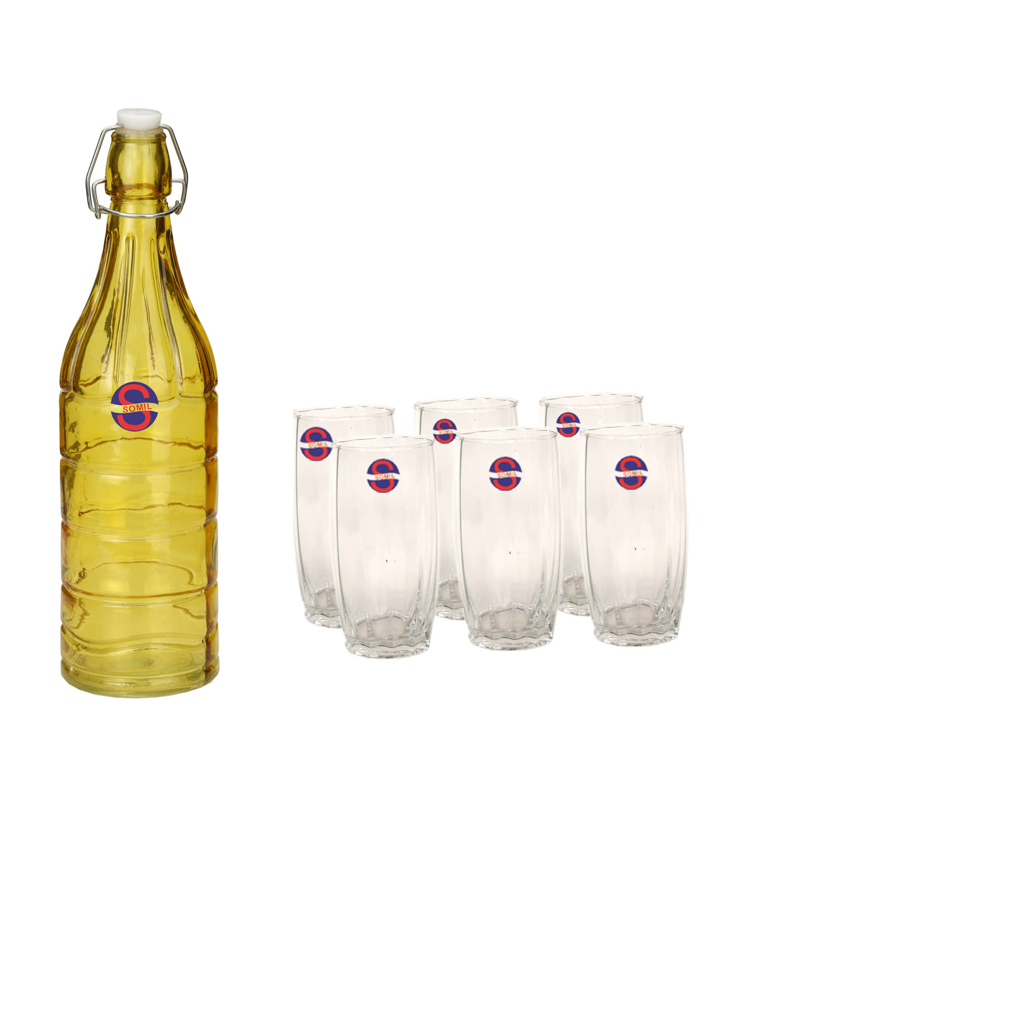 Somil Glass Bottle Glass Set, Transparent, Pack Of 7, 1000 ml