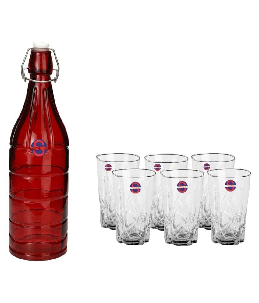     			Somil Glass Bottle Glass Set, Transparent, Pack Of 7, 1000 ml
