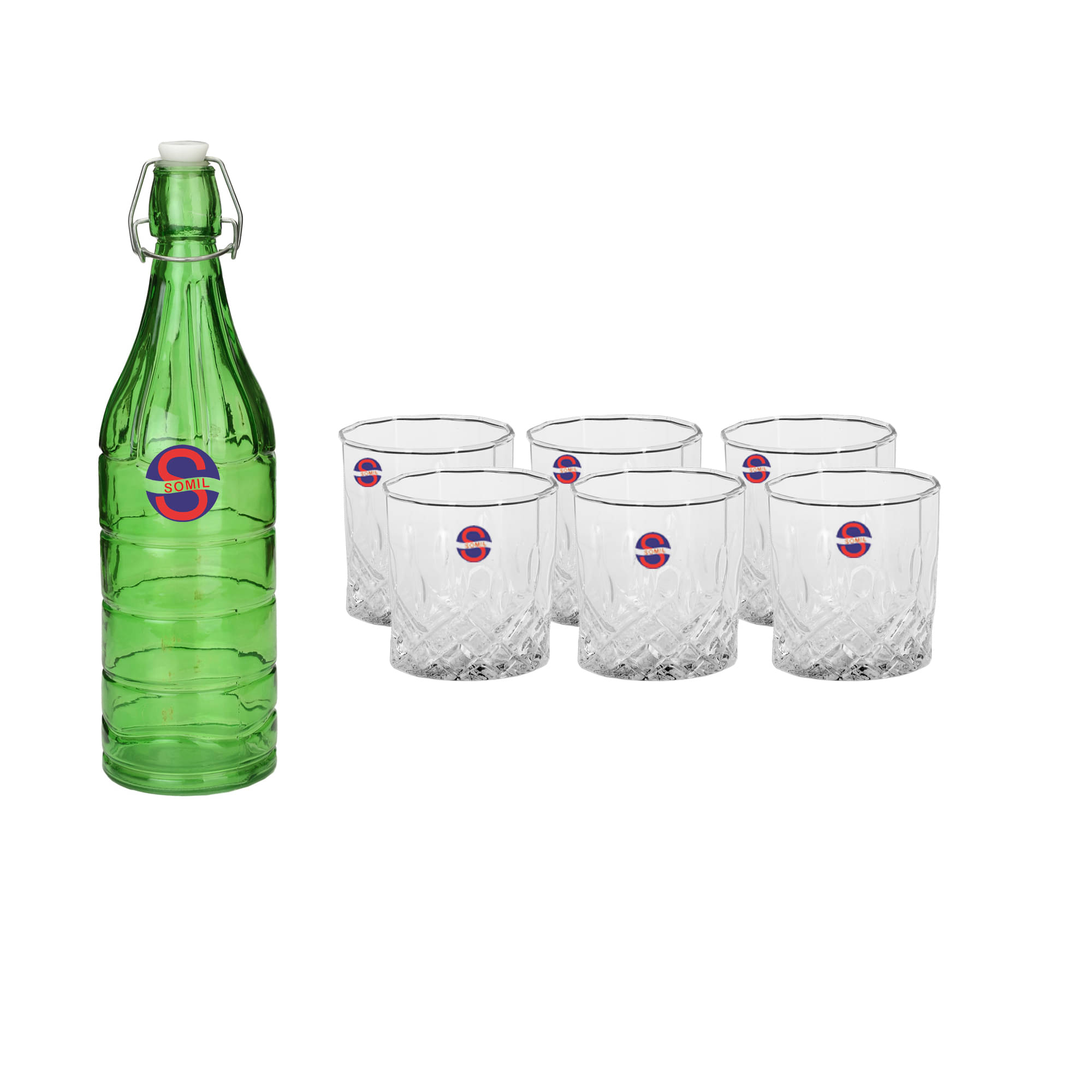 Somil Glass Bottle Glass Set, Transparent, Pack Of 7, 1000 ml Somil Glass Bottle Glass Set, Transparent, Pack Of 7, 1000 ml