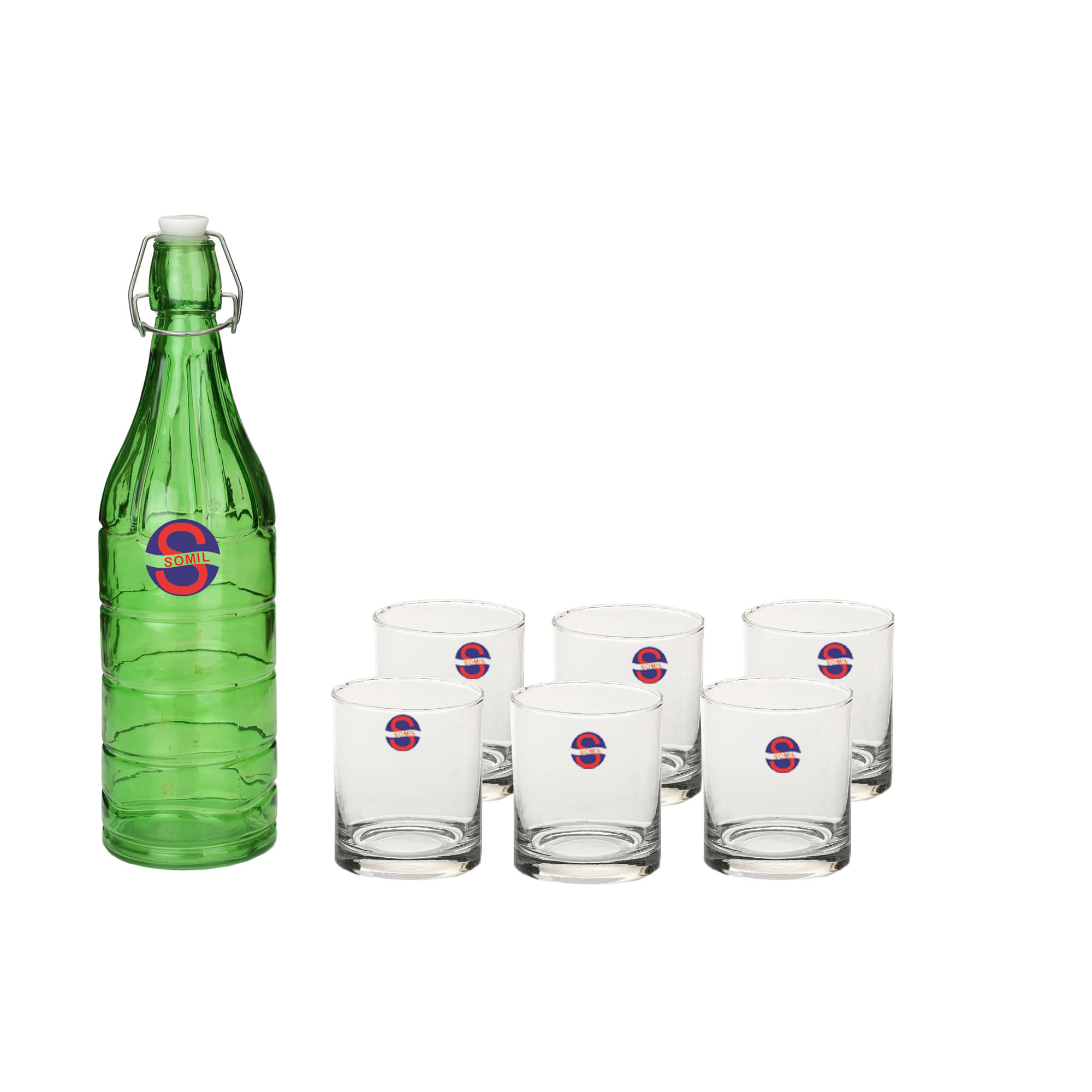     			Somil Glass Bottle Glass Set, Transparent, Pack Of 7, 1000 ml