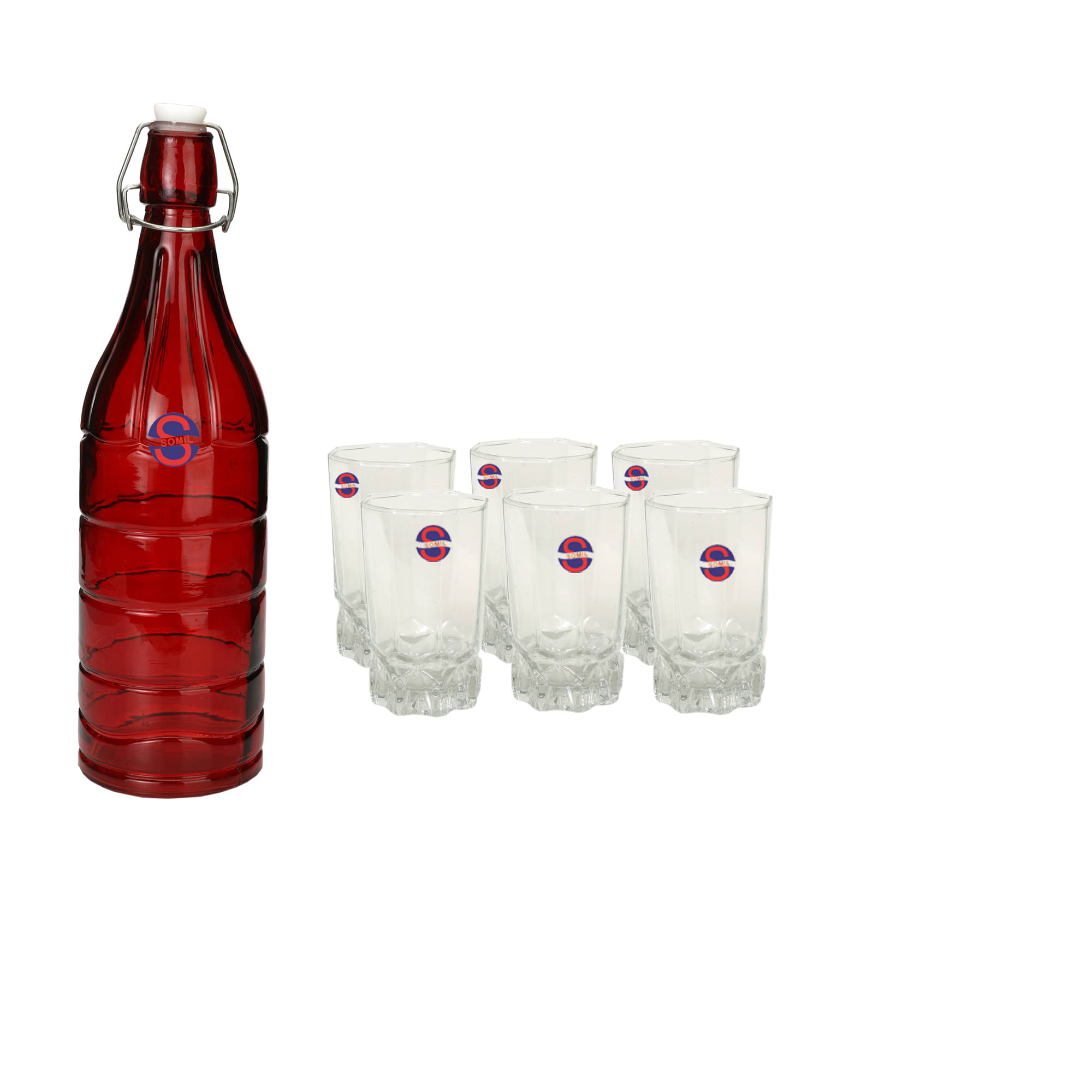     			Somil Glass Bottle Glass Set, Transparent, Pack Of 7, 1000 ml