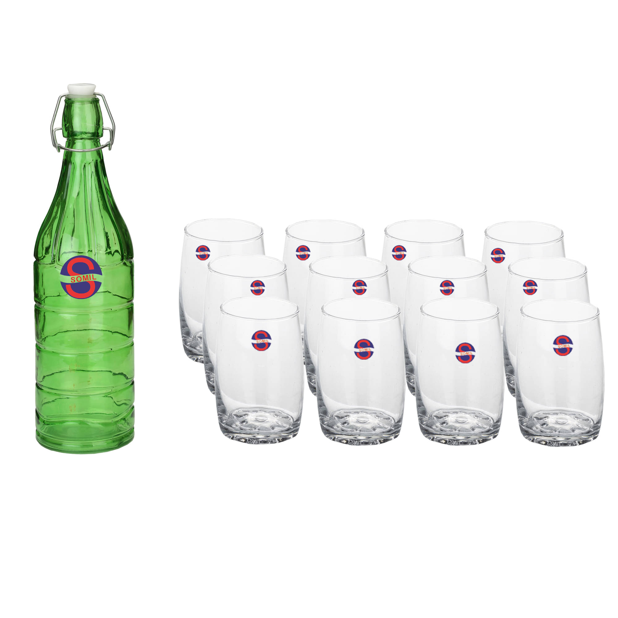    			Somil Glass Bottle Glass Set, Transparent, Pack Of 13, 1000 ml