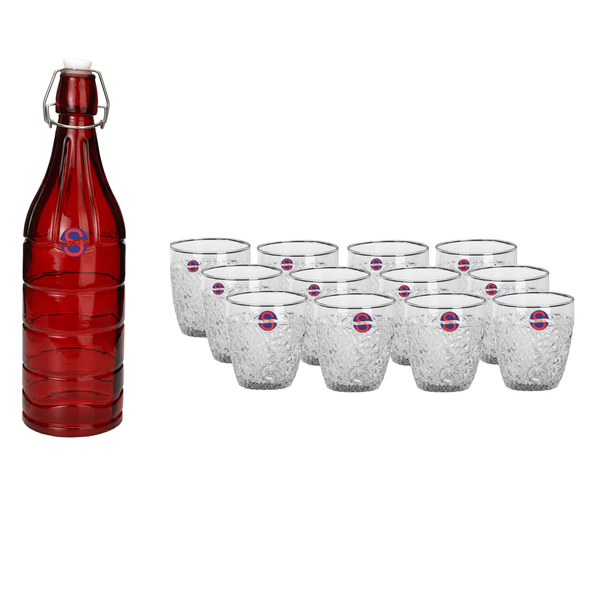    			Somil Glass Bottle Glass Set, Transparent, Pack Of 13, 1000 ml