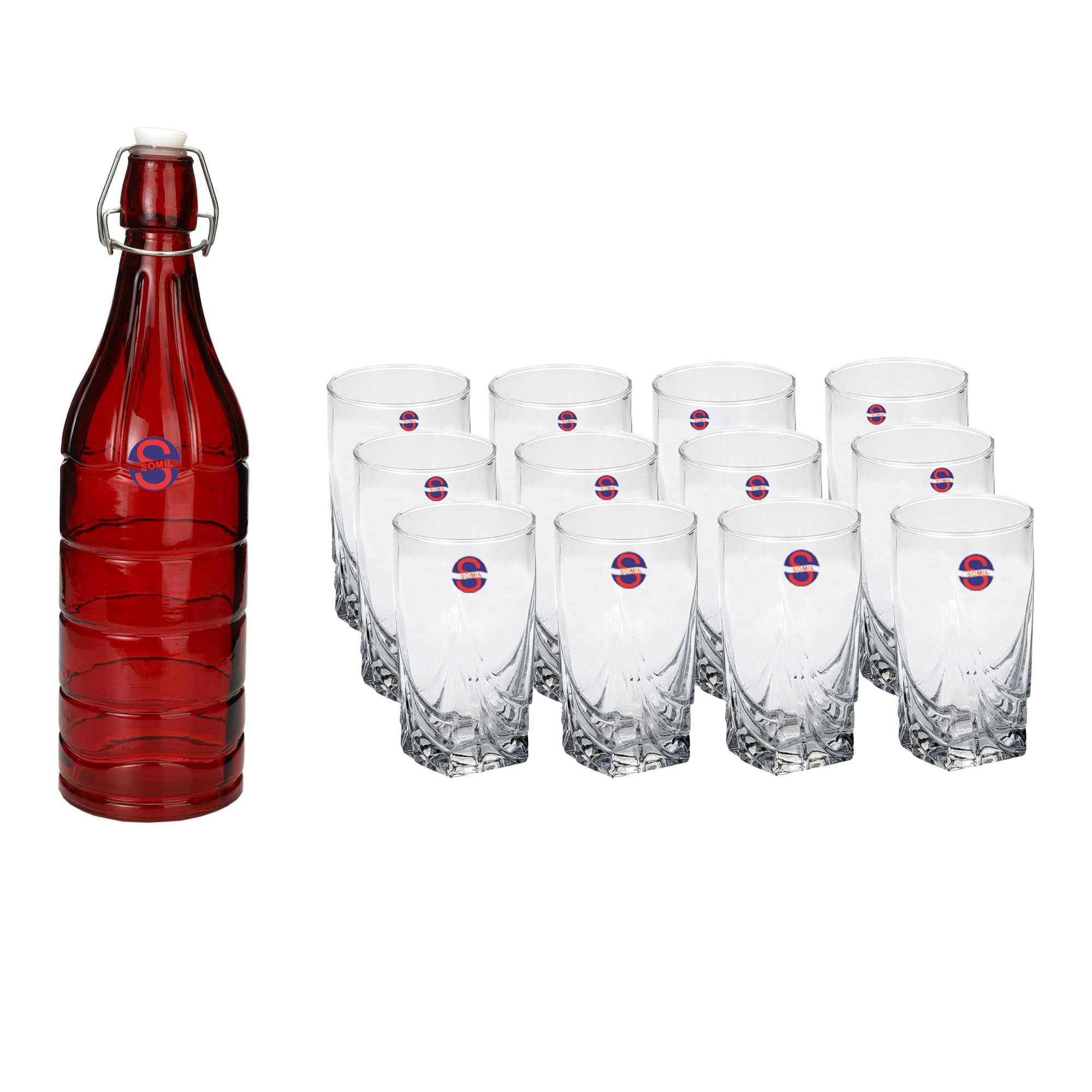     			Somil Glass Bottle Glass Set, Transparent, Pack Of 13, 1000 ml