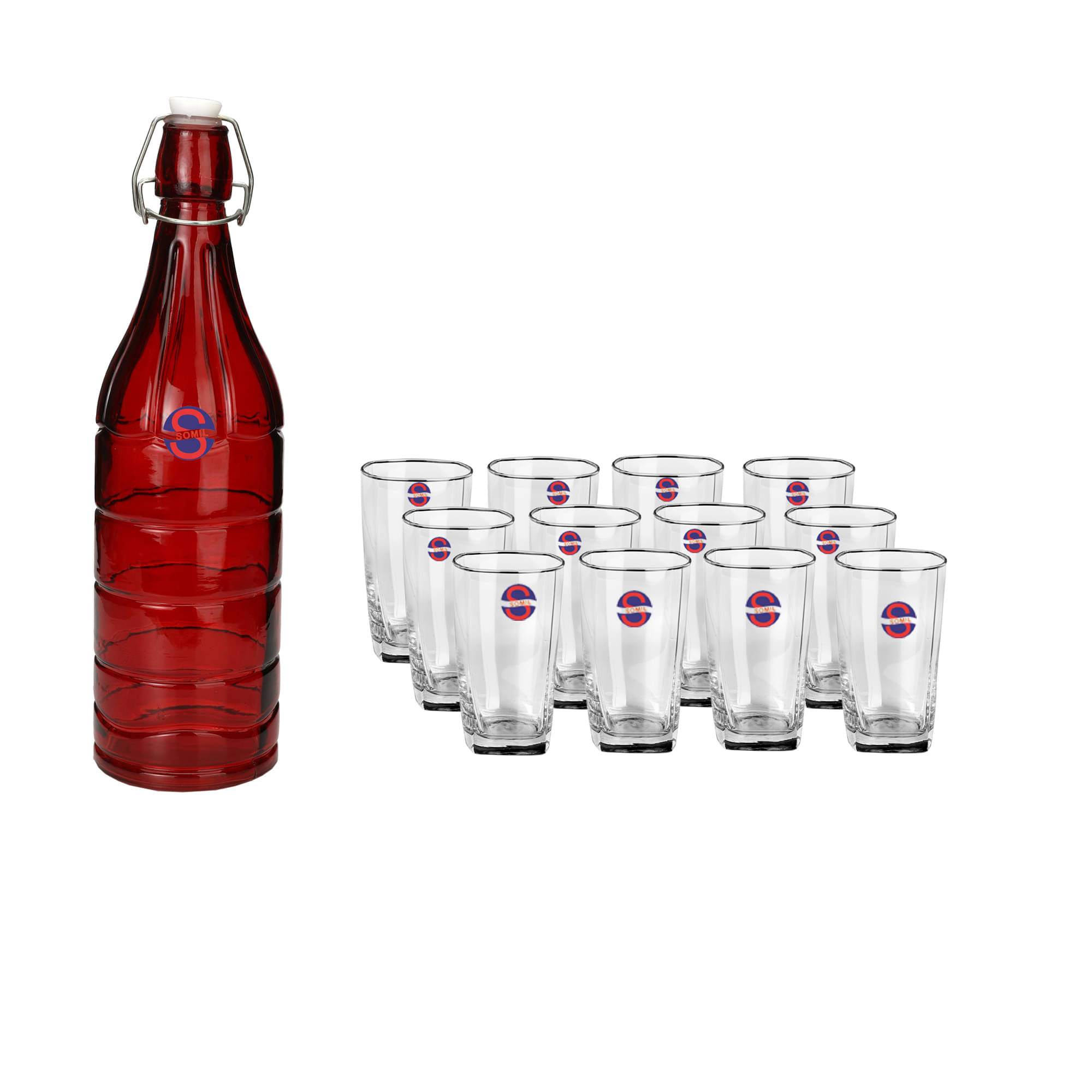     			Somil Glass Bottle Glass Set, Transparent, Pack Of 13, 1000 ml