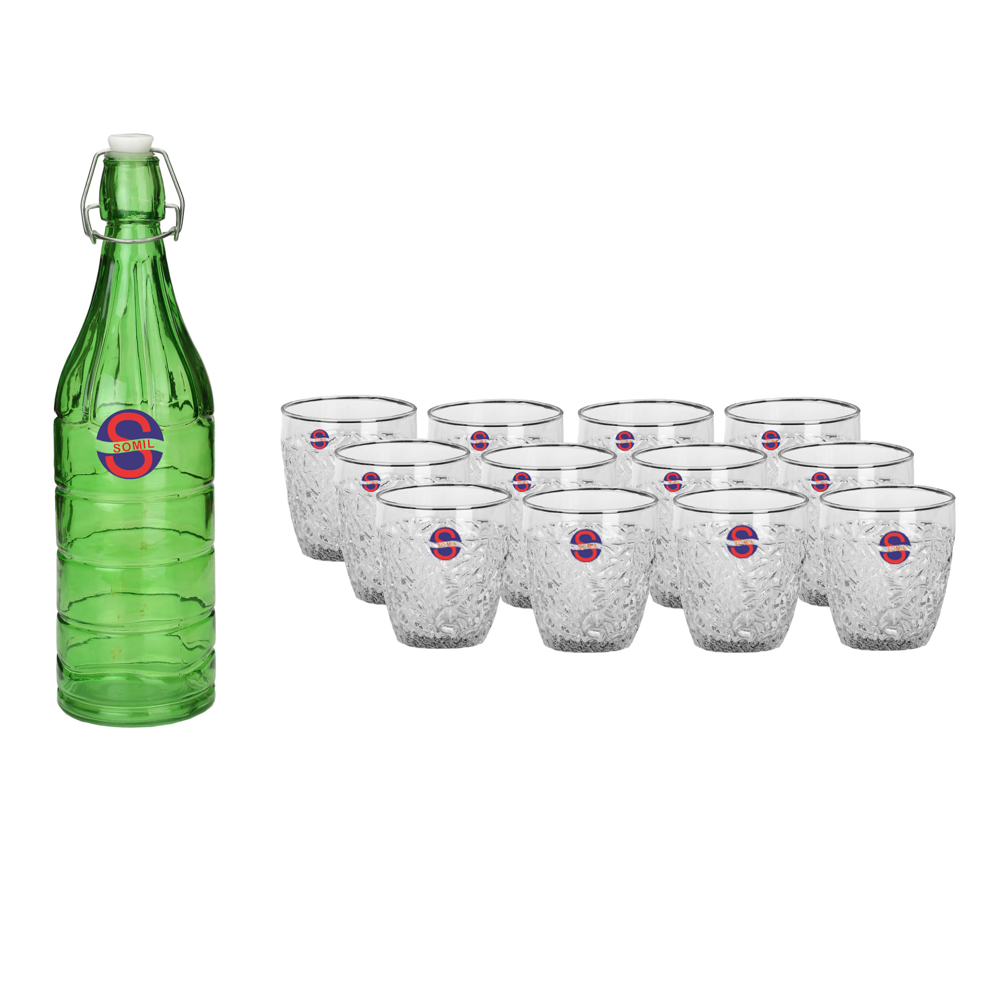 Somil Glass Bottle Glass Set, Transparent, Pack Of 13, 1000 ml     			Somil Glass Bottle Glass Set, Transparent, Pack Of 13, 1000 ml