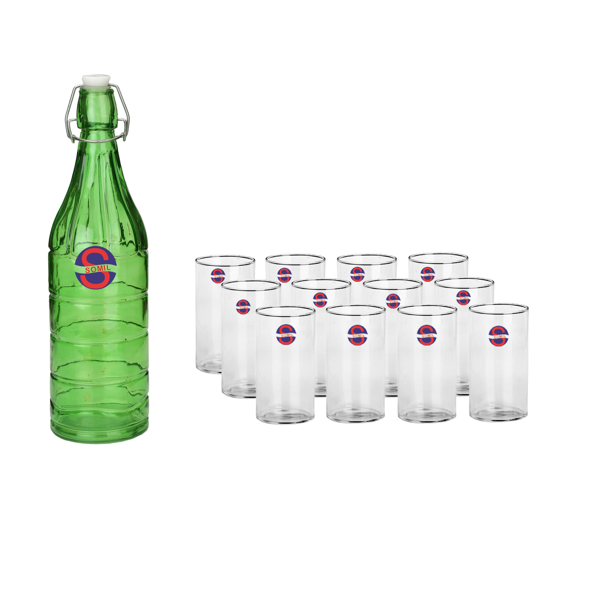     			Somil Glass Bottle Glass Set, Transparent, Pack Of 13, 1000 ml