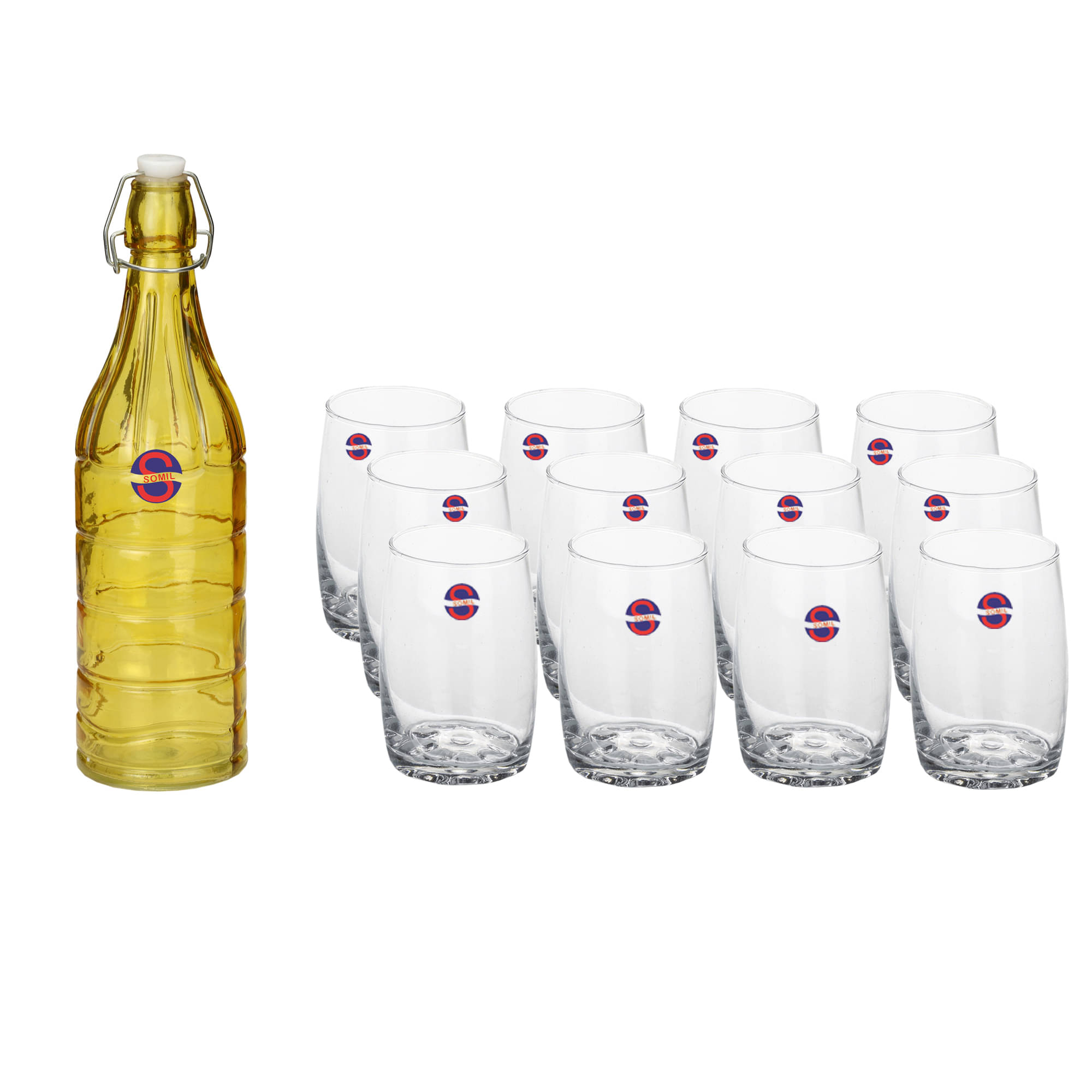     			Somil Glass Bottle Glass Set, Transparent, Pack Of 13, 1000 ml