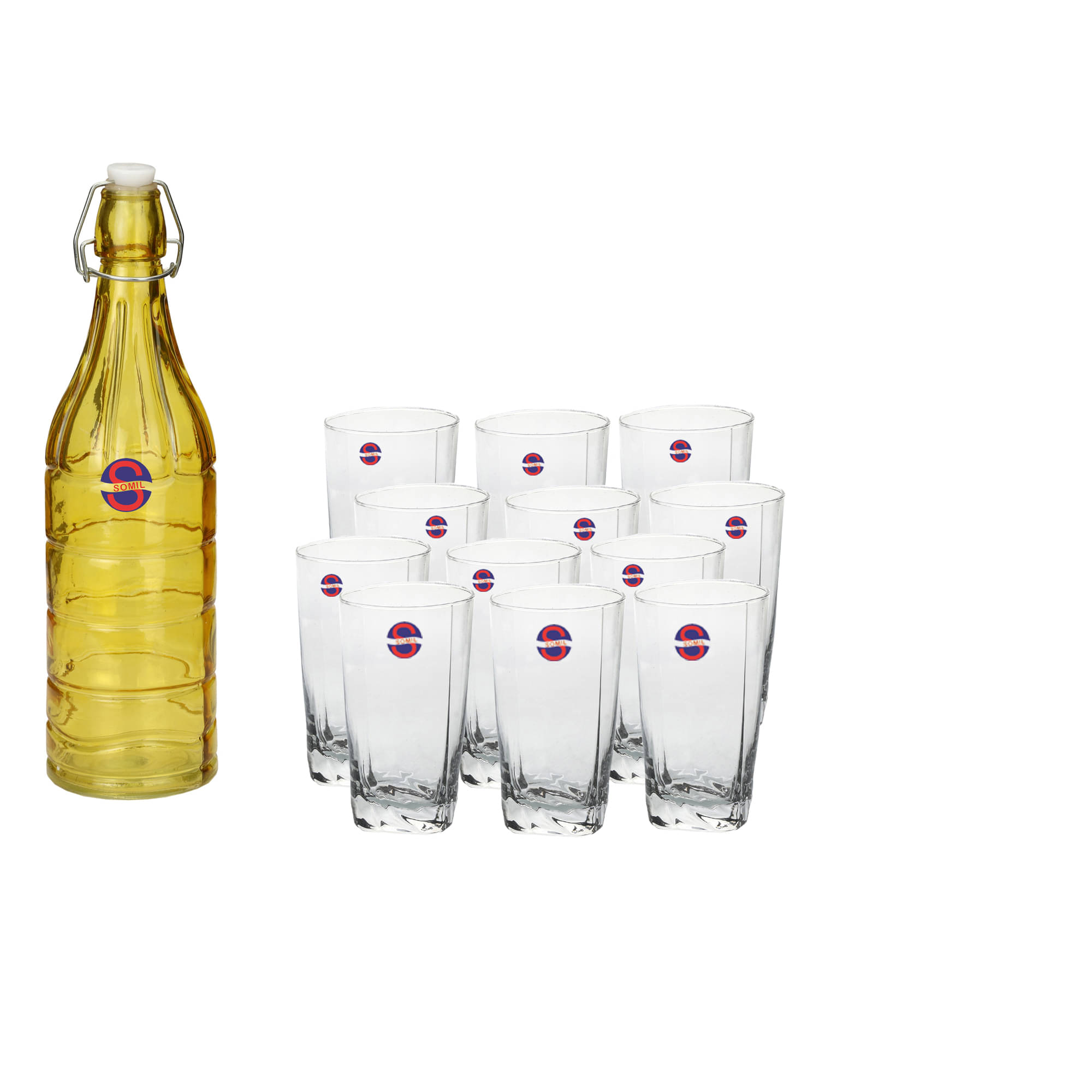     			Somil Glass Bottle Glass Set, Transparent, Pack Of 13, 1000 ml