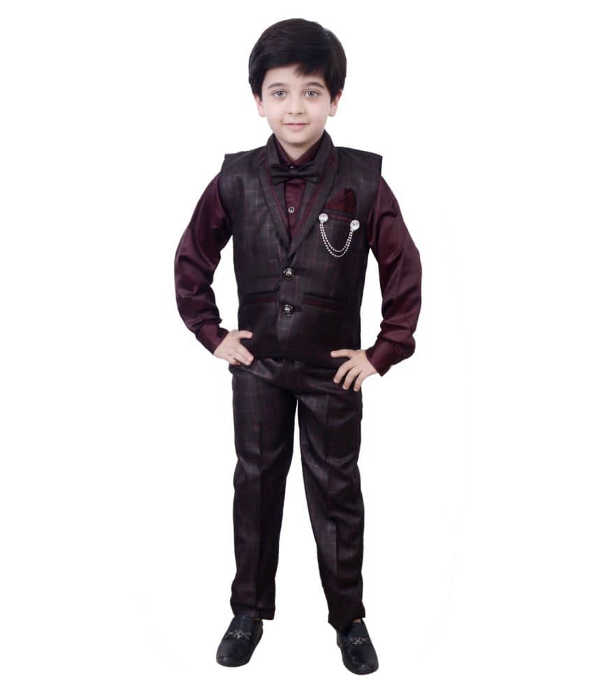 Arshia Fashions Boys Polyester Waistcoat ( Pack of 1 , Maroon )