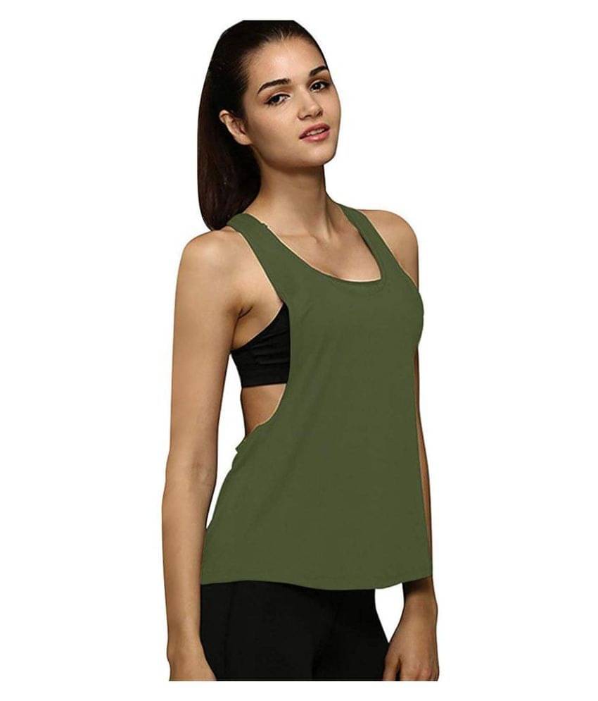 THE BLAZZE Cotton Tank Tops - Green     			THE BLAZZE Cotton Tank Tops - Green
