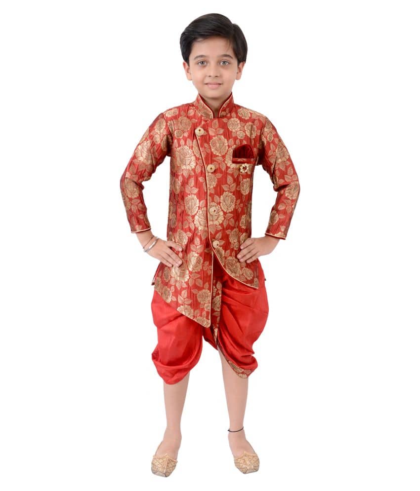 Arshia Fashions Boys Silk - Pattern Dhoti Kurta Set ( Red , Pack of 1 ) - Kurtas & Kurta Sets | Buy online on ZillyBuy