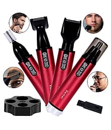 P 4in1 Men & Women Battery Powered Waterproof Eyebrow Ear Nose Bread Mustache Trimmer Hair Clipper Foil Shaver ( Red & Black )