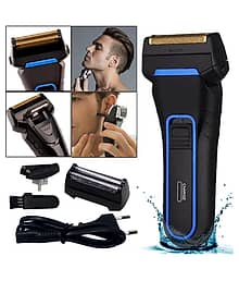 P 2in1 Men's Chargeable Waterproof Dual Blade Foil Shaver With Pop Up Sideburns Mustache & Beard Trimmer ( Black )
