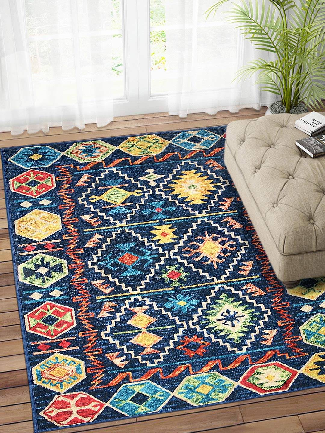     			Status Blue Polyester Carpet Abstract 3x5 Ft