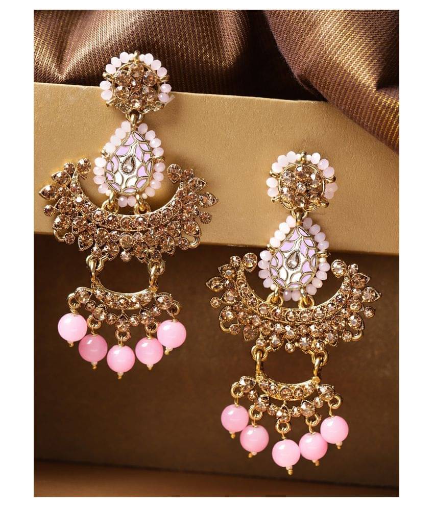 Priyaasi Gold-Plated Chandbalis Traditional Artificial Stone Earrings for Women and Girls (Pink and Golden) Priyaasi Gold-Plated Chandbalis Traditional Artificial Stone Earrings for Women and Girls (Pink and Golden)