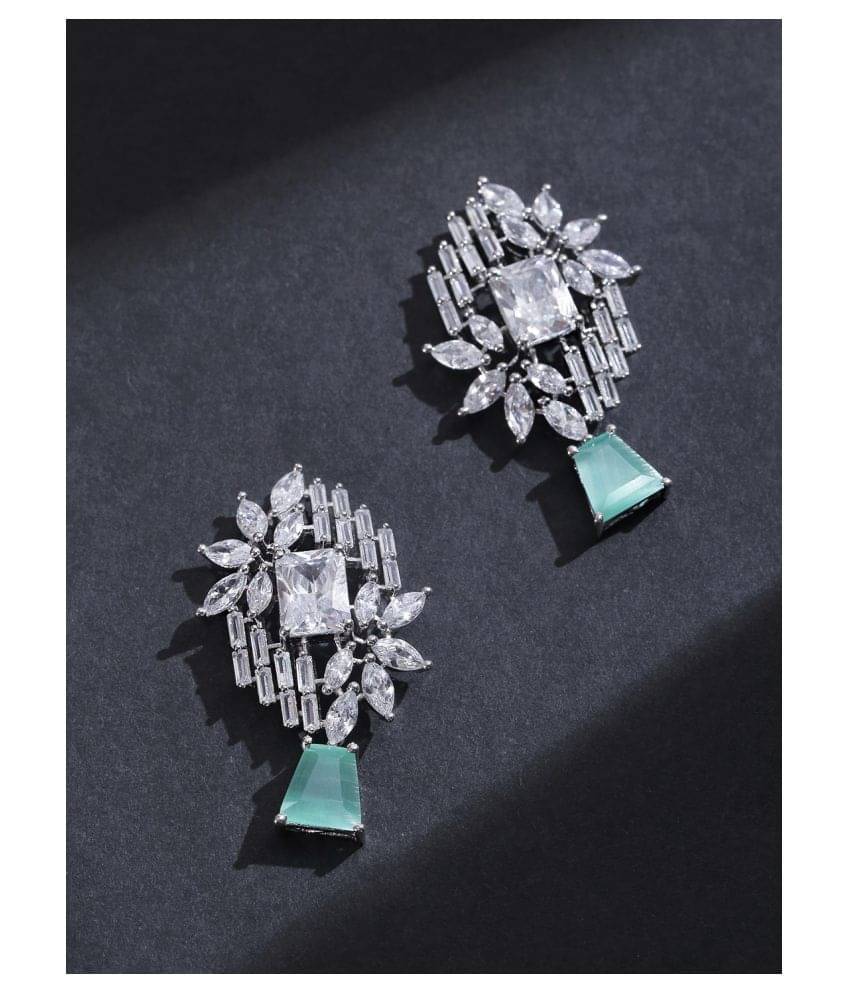 Priyaasi American Diamond Silver-Plated Drop Earrings With Light Blue Stone for Women and Girls Priyaasi American Diamond Silver-Plated Drop Earrings With Light Blue Stone for Women and Girls
