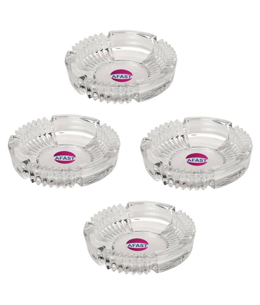     			Afast Glass Ash Tray, Transparent, Pack Of 4, 240 ml