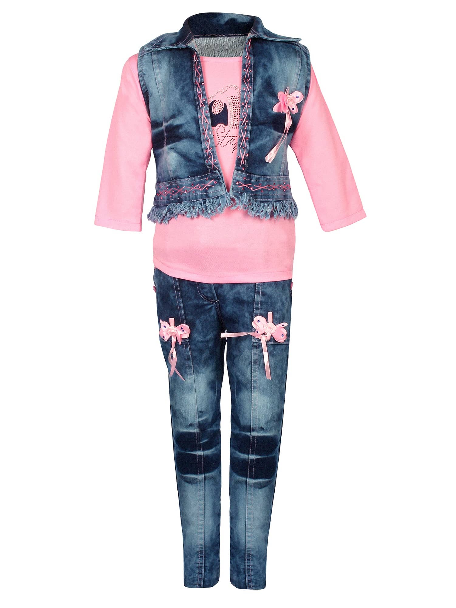 Arshia Fashions Pack of 1 Girls Denim Top With Jeans ( Yellow )