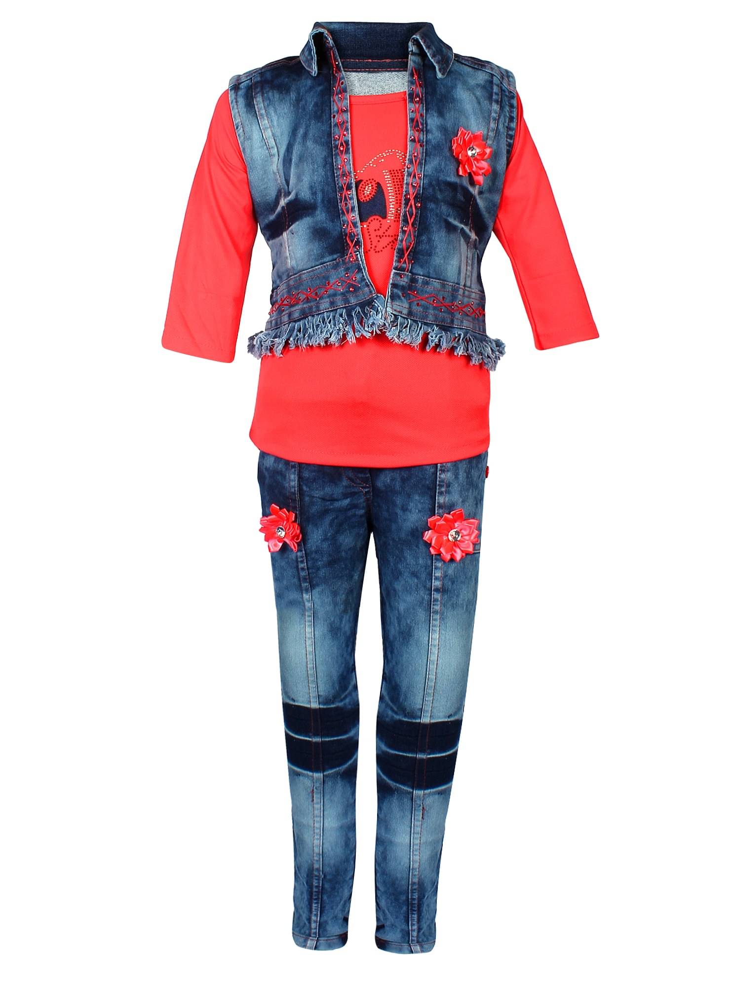     			Arshia Fashions Pack of 1 Girls Denim Top With Jeans ( Red )