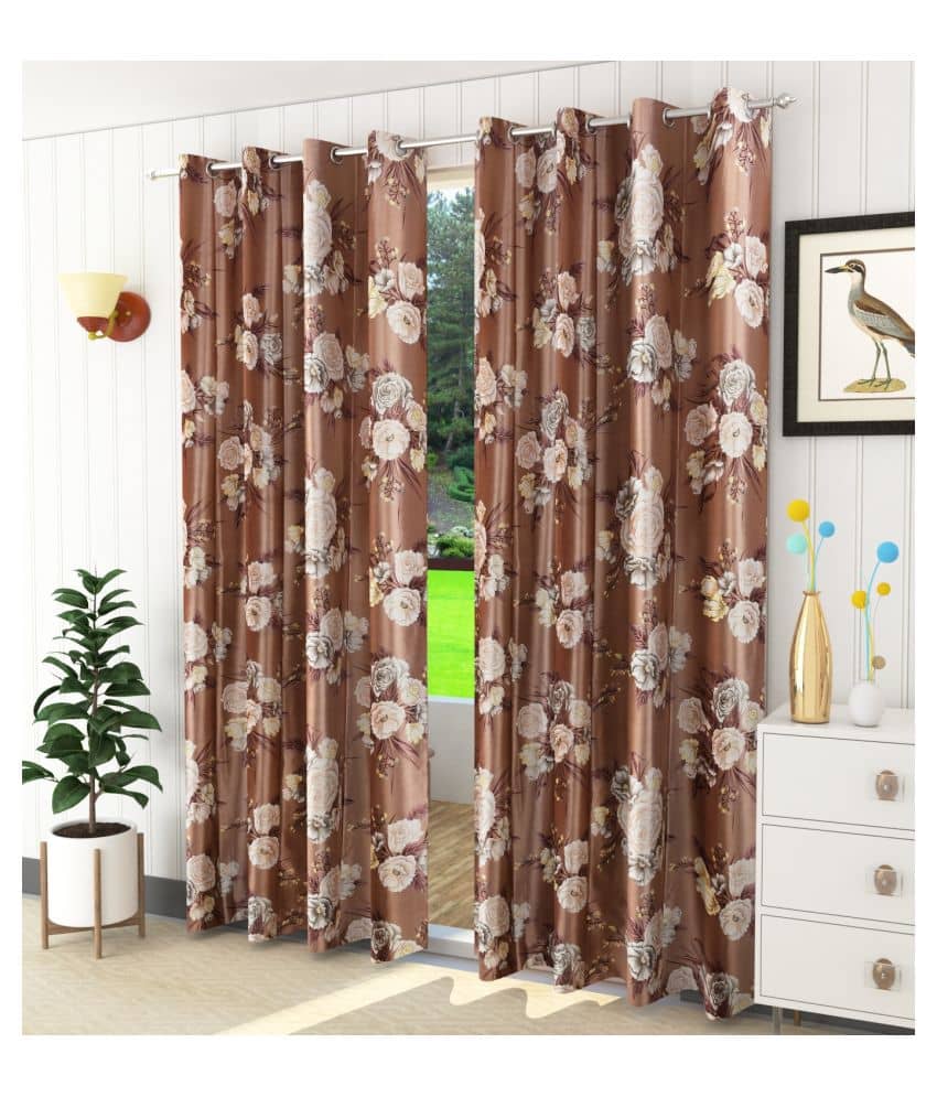 Homefab India Floral Blackout Eyelet Door Curtain 7ft (Pack of 2) - Green