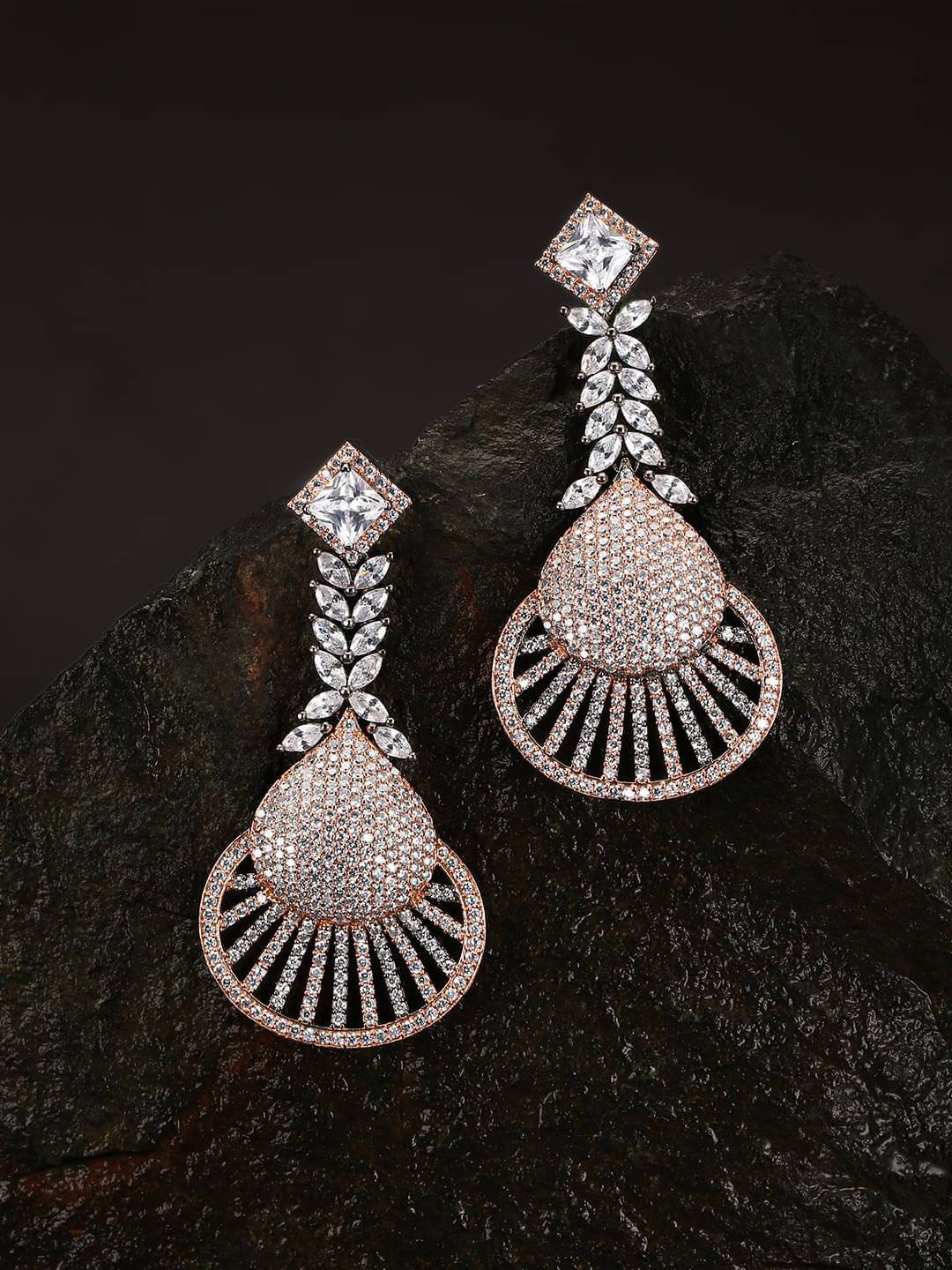     			Priyaasi Designer Silver Plated American Diamond Drop Earring for Women and Girls