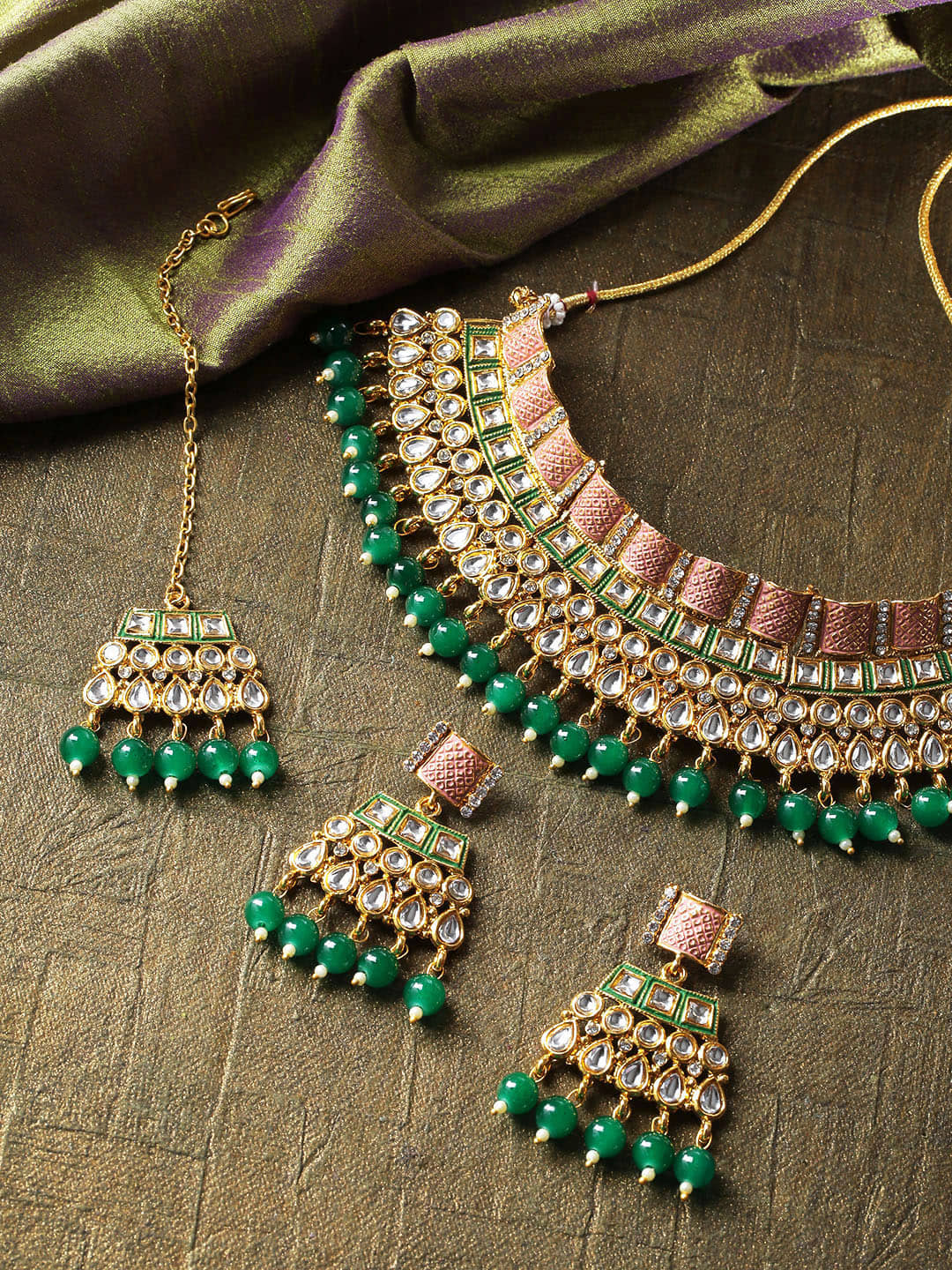 Priyaasi - Multicolor Brass Necklace Set ( Pack of 1 )