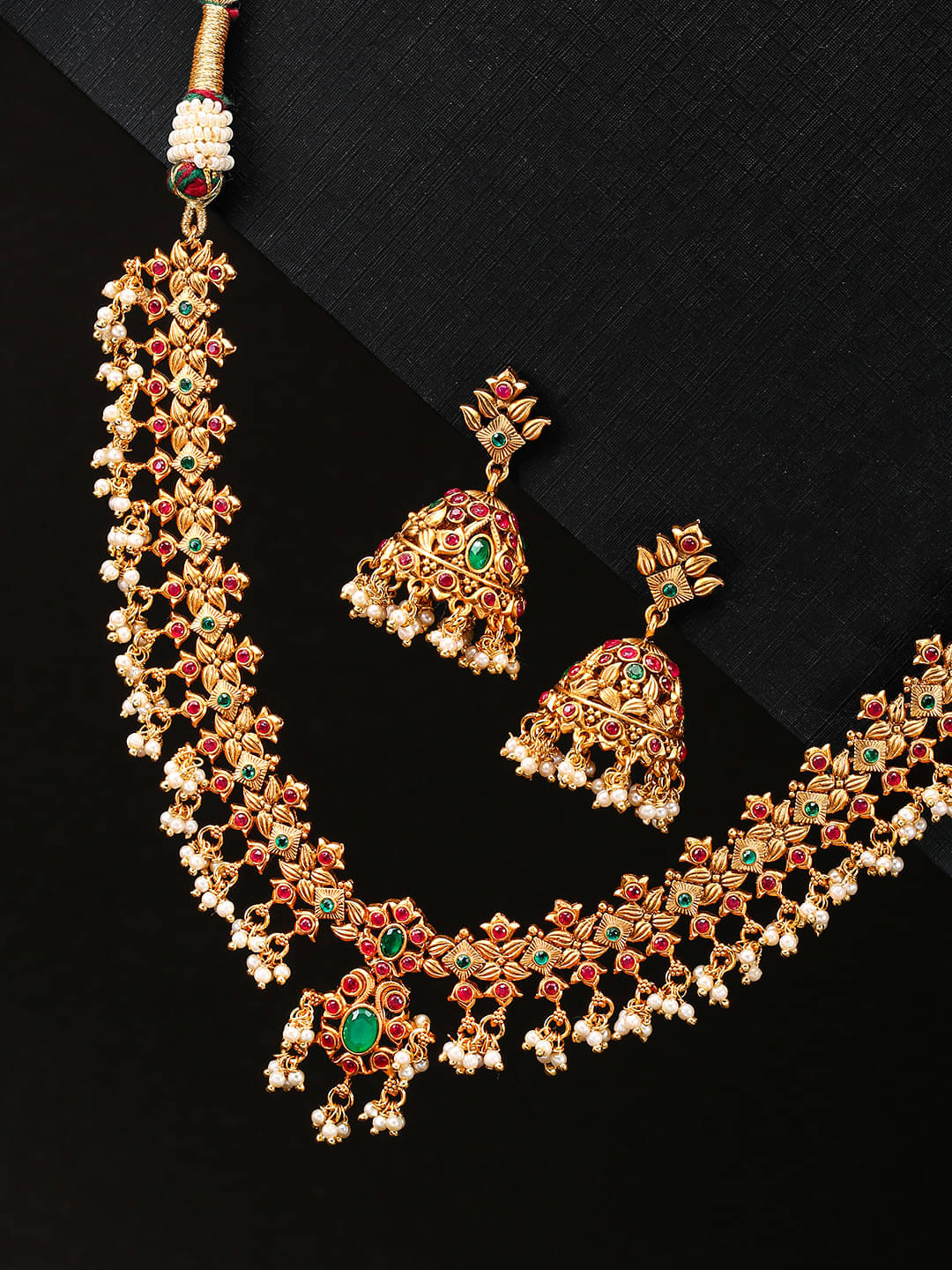     			Priyaasi Brass Multi Color Statement Traditional Gold Plated Necklaces Set