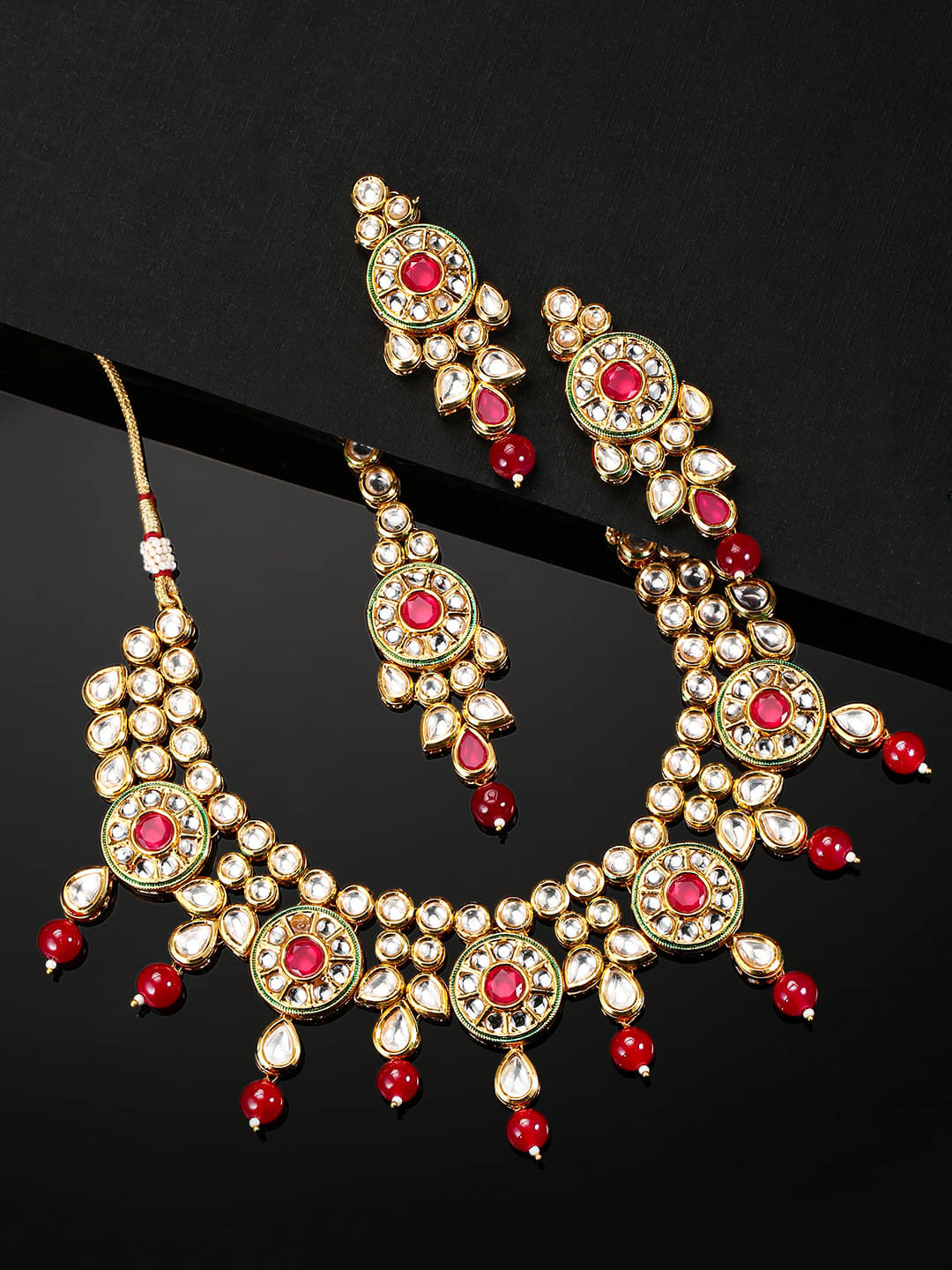     			Priyaasi Brass Multi Color Statement Designer Gold Plated Necklaces Set