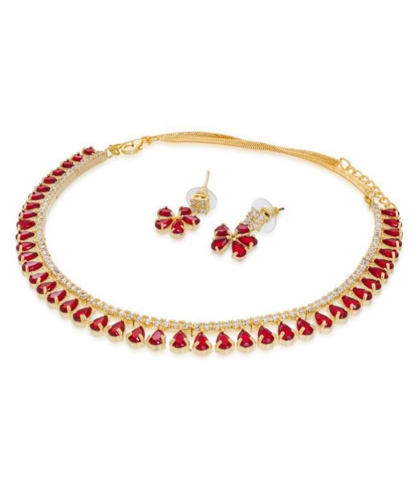Jewar Mandi Brass Red Choker Designer Gold Plated Necklaces Set Jewar Mandi Brass Red Choker Designer Gold Plated Necklaces Set