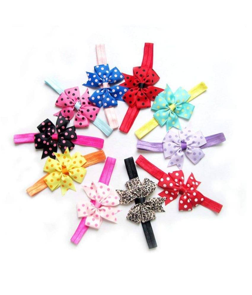     			FOK 10 Pc Chiffon Satin Lace Bow Elastic Head Hair Bands For Babies kids Girls