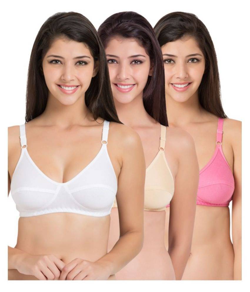     			Kiran Enterprises Pack of 3 Cotton Lycra Non Padded Women's T-Shirt Bra ( Multi Color )