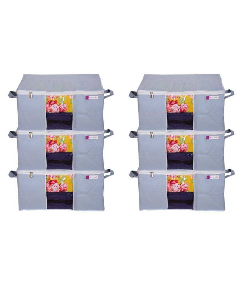    			Prettykrafts Set of 6 Underbed/Almirah/Closet/Cupboard Storage Box/Basket/Bag, Storage Organizer, Blanket Cover with Side Handles - Grey
