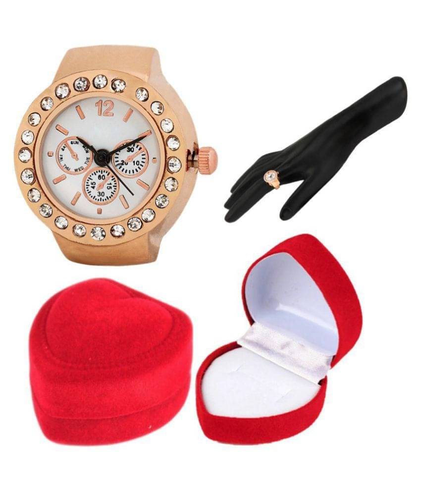 GT Gala Time Copper Chronograph Dial Design Finger ring Combo with Velvet Heart Shape Gifting box for Girls & Woman GT Gala Time Copper Chronograph Dial Design Finger ring Combo with Velvet Heart Shape Gifting box for Girls & Woman