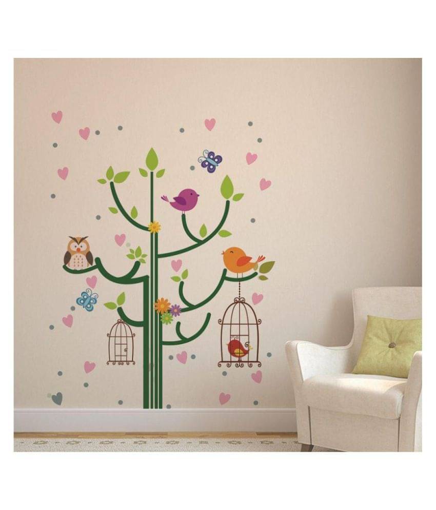     			Wallzone Tree With Birds Nature Sticker ( 100 x 78 cms )