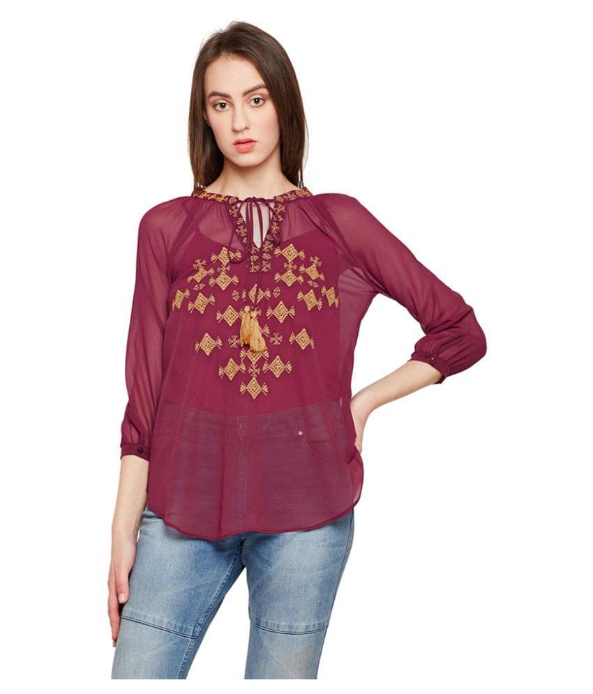 Oxolloxo Women's Polyester Regular Top ( Maroon ) Oxolloxo Women's Polyester Regular Top ( Maroon )