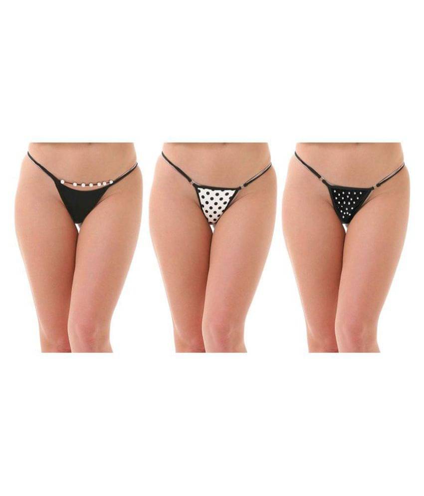     			Lola Dola Pack of 3 Cotton Lycra Women's G-Strings ( Black )