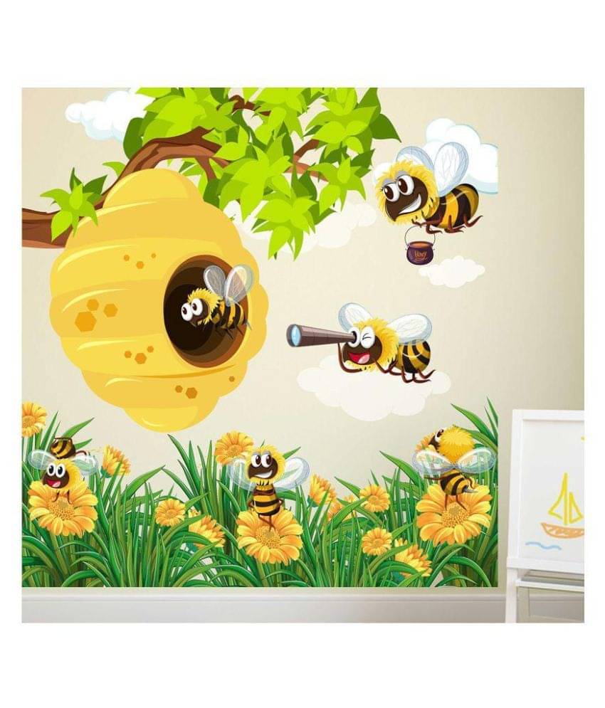     			Wallzone Honey Bee Tree Cartoon Characters Sticker ( 70 x 65 cms )