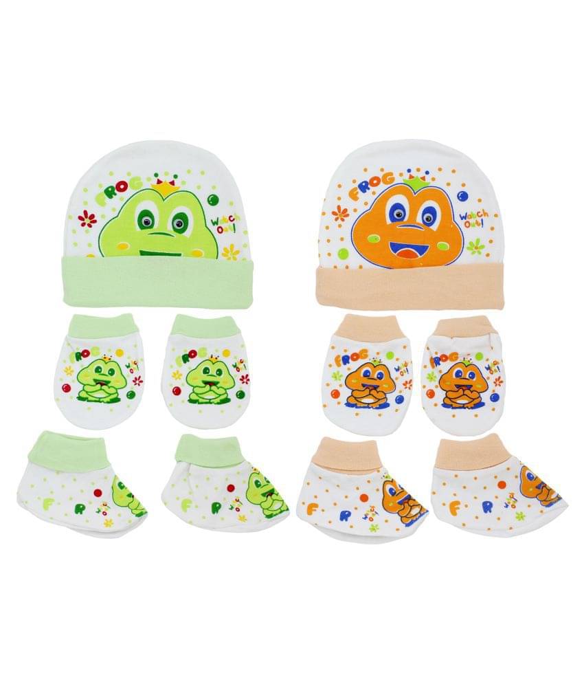     			Neska Moda Baby Mittens, Booties with Cap Set 6 Pcs Combo (0-6 Months)