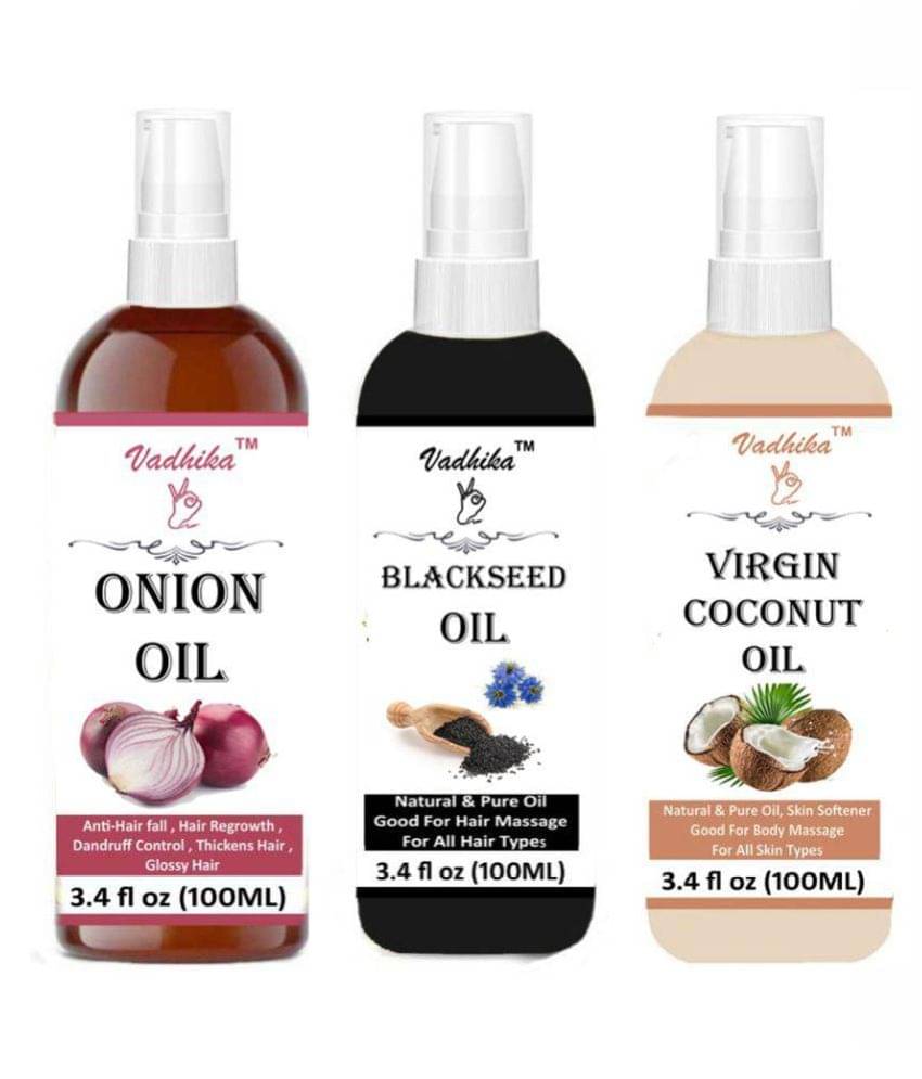 Vadhika 100% Pure & Onion And Blackseed & COCONUT OIL 300ML ml Pack of 3 Vadhika 100% Pure & Onion And Blackseed & COCONUT OIL 300ML ml Pack of 3