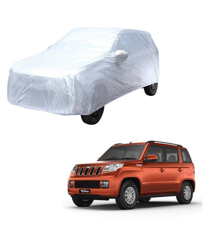 Autoretail Silver Color Dust Proof Car Body Polyster Cover With Mirror Pocket Polyster For Mahindra Tuv300 Autoretail Silver Color Dust Proof Car Body Polyster Cover With Mirror Pocket Polyster For Mahindra Tuv300