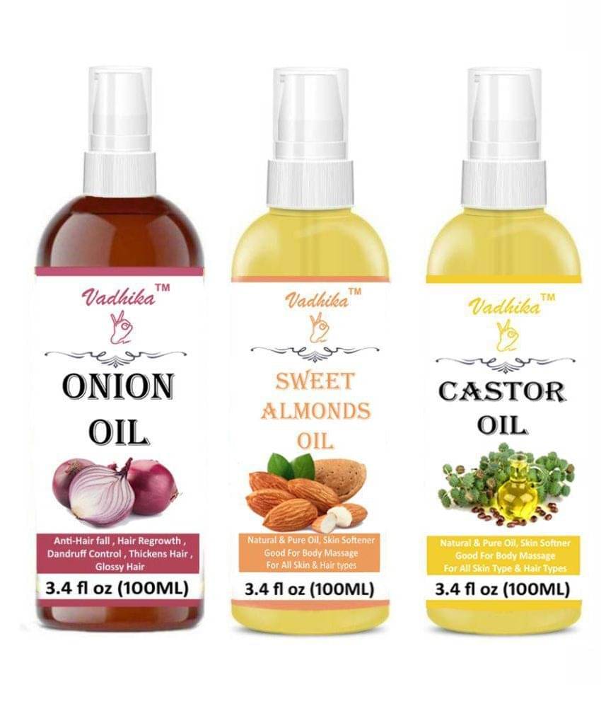 Vadhika 100% Organic Onion And Sweet Almonds & Castor Oil 300ML ml Pack of 3 Vadhika 100% Organic Onion And Sweet Almonds & Castor Oil 300ML ml Pack of 3