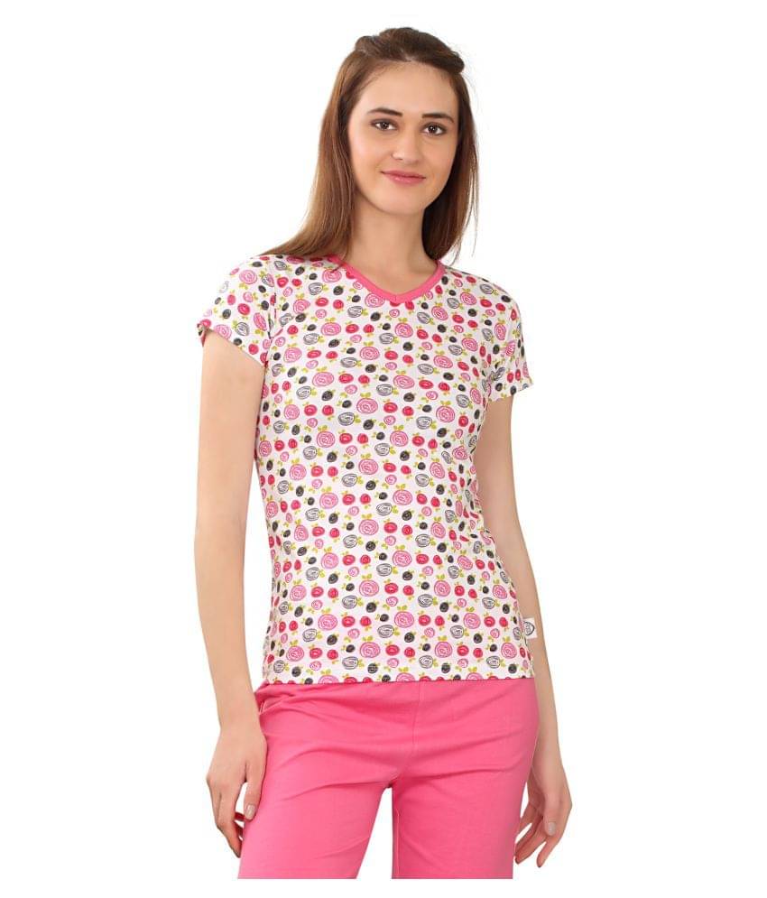     			Zebu Women Cotton Printed Regular Fit Round Neck T-Shirt ( Peach )