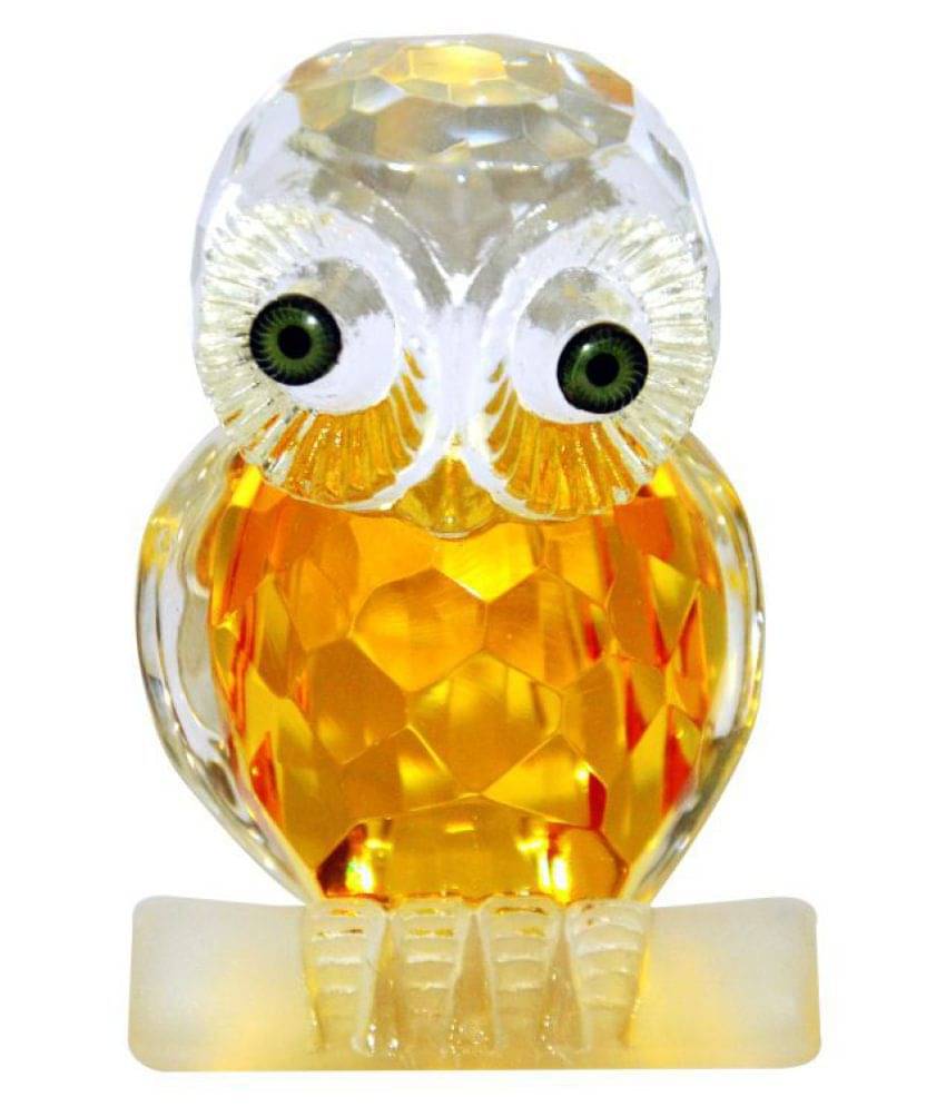     			White Crystal Owl In Diamond Cut Feng Shui