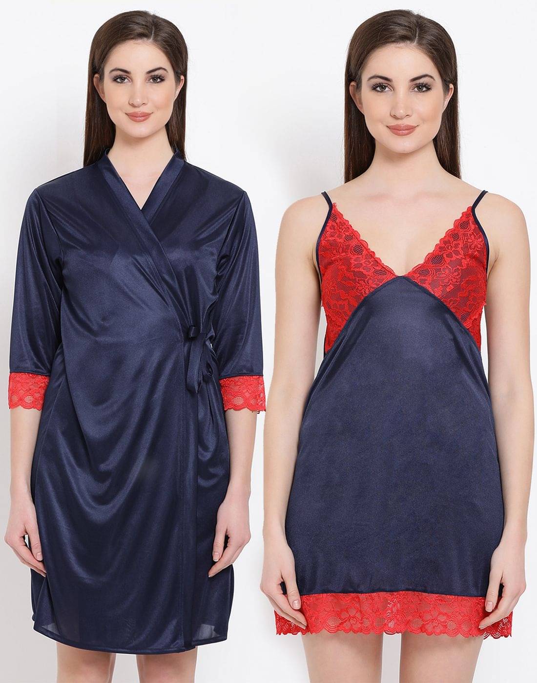Clovia Satin Nightsuit Sets - Blue Clovia Satin Nightsuit Sets - Blue