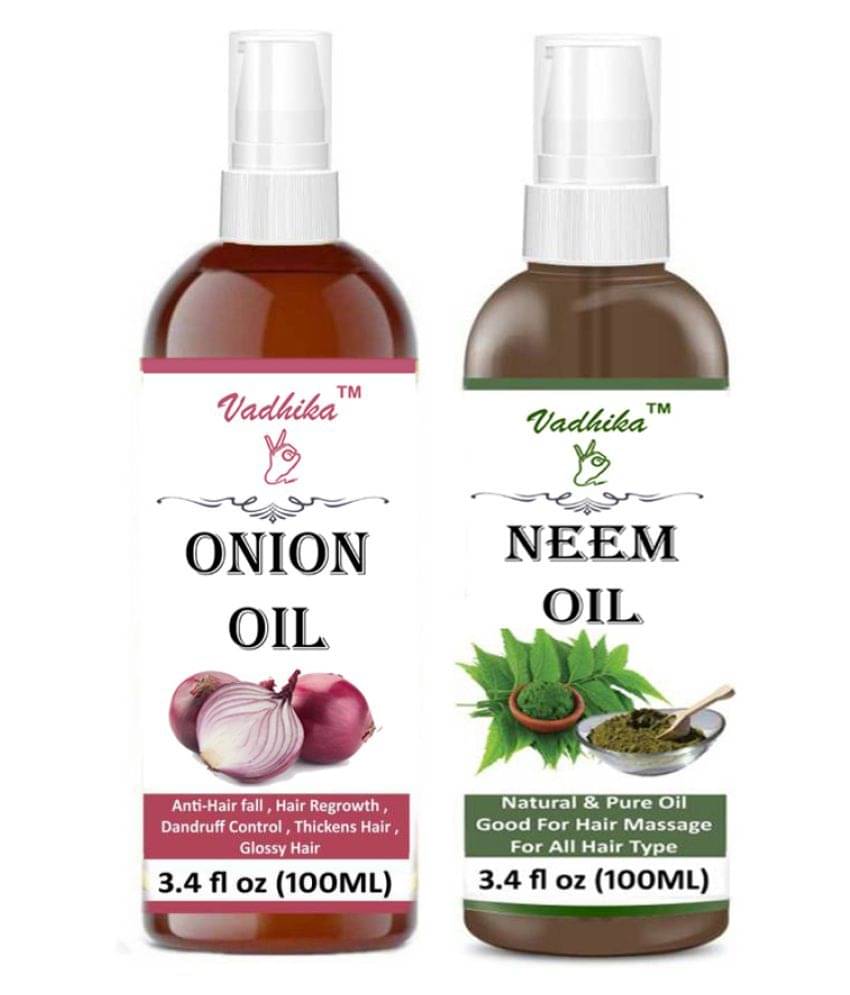 Vadhika 100% Organic ONION Oil And Neem Oil 200ML ml Pack of 2 Vadhika 100% Organic ONION Oil And Neem Oil 200ML ml Pack of 2