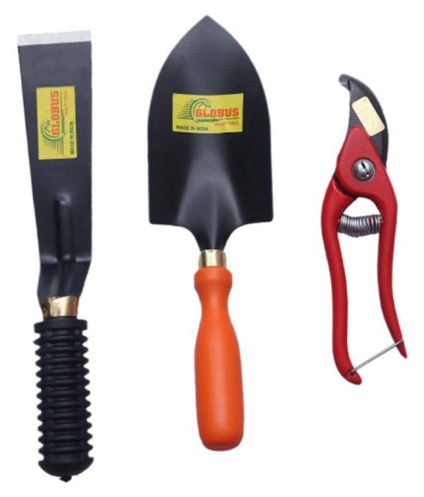     			GLOBUS 115 Garden Tool Set/3 PCS (Big Trowel RED , KHURPA 2", 8" Pruner Metal, RED) 