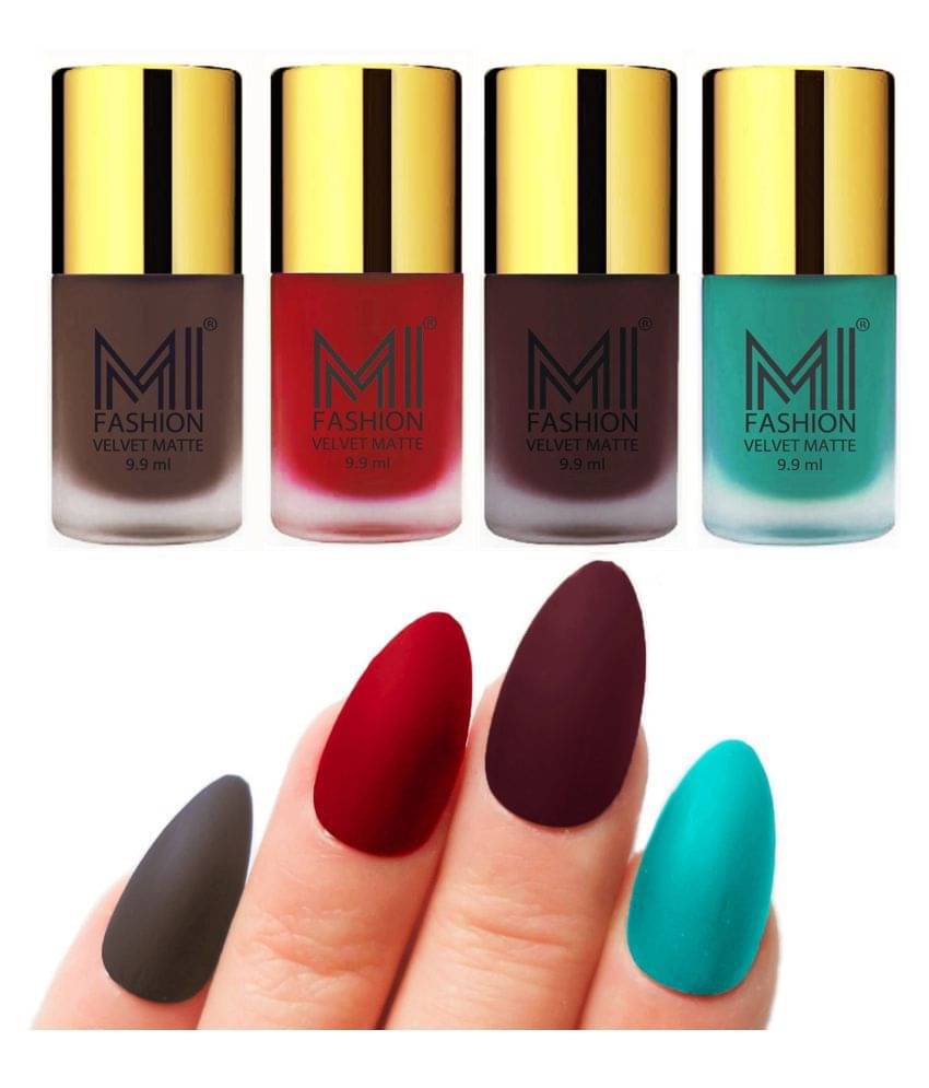 MI FASHION Dull Rough Velvet Matte Nail Polish Coffee,Red,Wine,Sky Blue Matte 39.6 ml Pack of 4 MI FASHION Dull Rough Velvet Matte Nail Polish Coffee,Red,Wine,Sky Blue Matte 39.6 ml Pack of 4